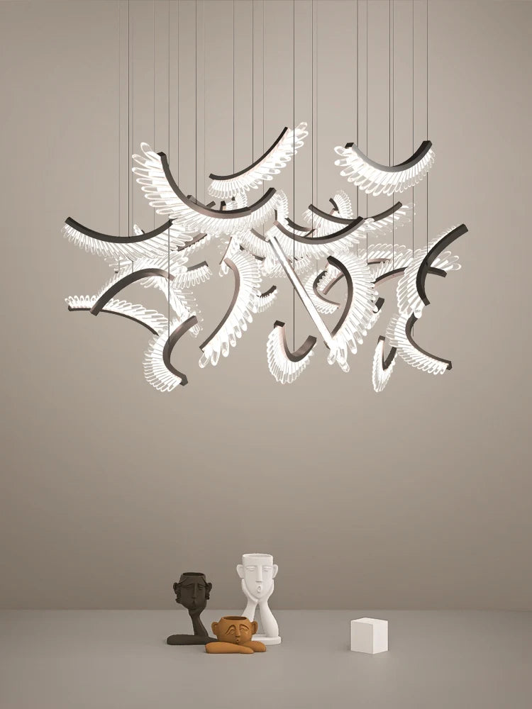 lustre de luxe postmoderne acrylique plume design nordique - vue 5 sur 9