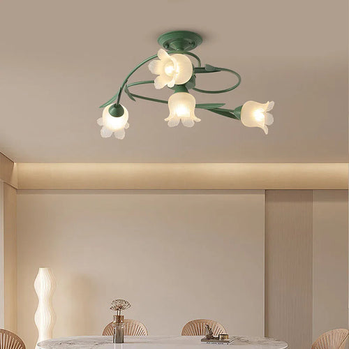 plafonnier vintage français en verre avec led et suspension en fer