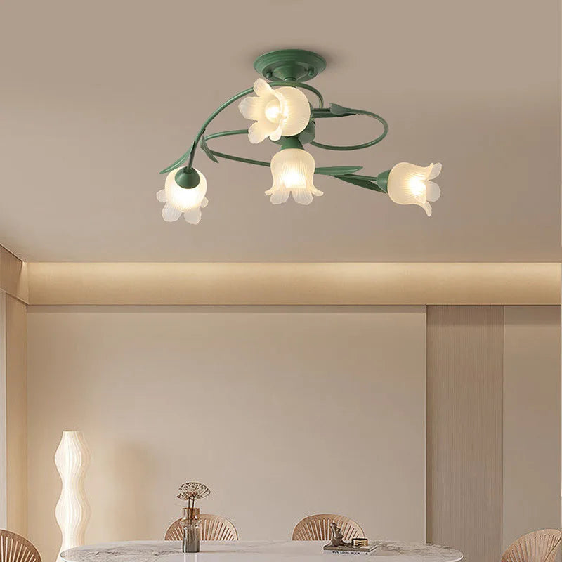 plafonnier vintage français en verre avec led et suspension en fer - vue 3 sur 7