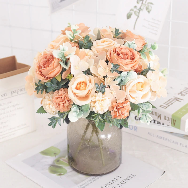 fleurs artificielles soie pivoine hortensia décoration mariage bouquet - vue 5 sur 40