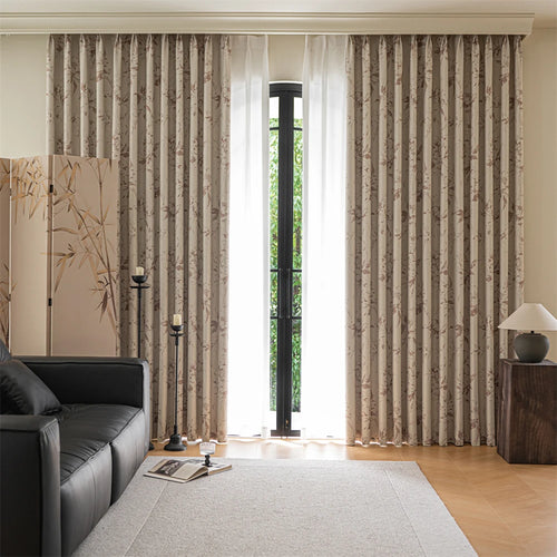 Rideau occultant motifs floraux style chinois chambre salon - vue 3 sur 8