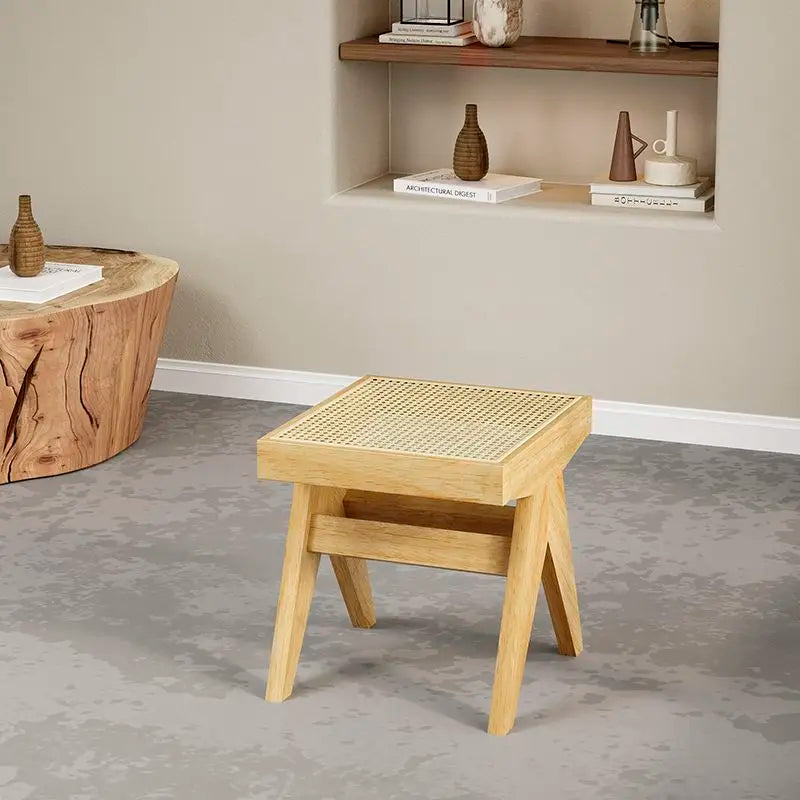 banc en rotin massif chaise longue et ottoman rétro polyvalent - vue 7 sur 14
