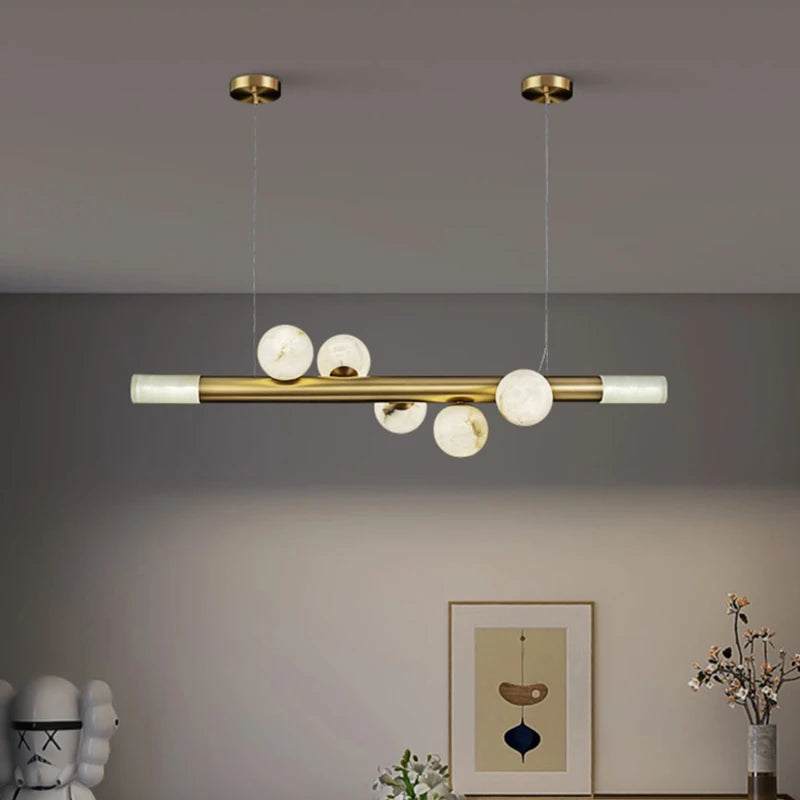 suspension en bronze de luxe avec marbre rond - vue 5 sur 6