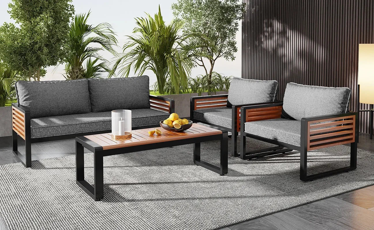 salon de jardin 4 pièces avec canapé et chaises en fer galvanisé - vue 3 sur 6