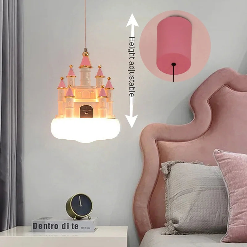 SANDYHA Lustre Chambre de Fille Château Rose Suspension Nuage Chambre d'enfant Décoration de la Maison Chevet LED Luminaire Suspendu - vue 6 sur 8