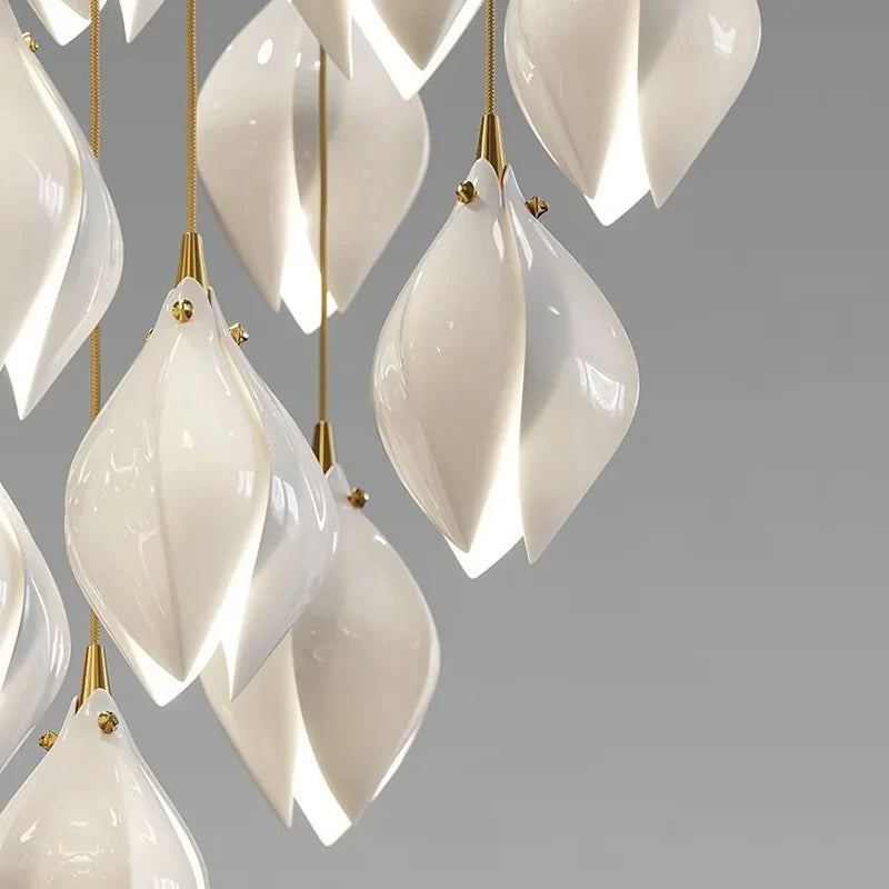 lustre duplex led en céramique magnolia pour hôtel et villa - vue 6 sur 15