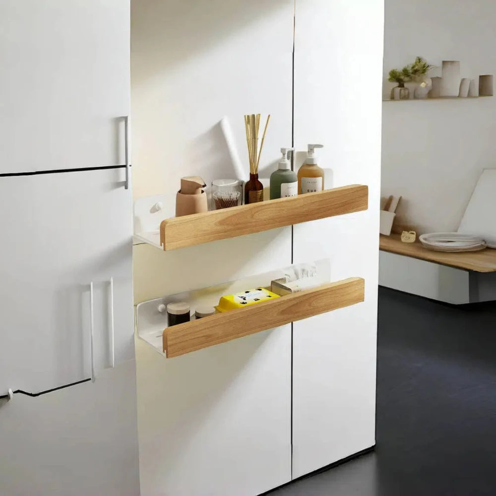 Wooden Kitchen Shelves，Kitchen Spice Rack，Wall-Mounted Punch-Free, Wall wood Storage Shelf， kitchen organizer  corner shelf - vue 2 sur 7