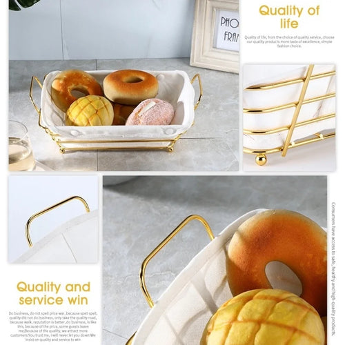 Golden Metal Wire Bread Baskets for Storage Pantry, Fruit Sorage Basket Container Durable Desktop Decoration Snack Box - vue 5 sur 6