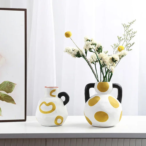 Hand-painted Milk Pot Ceramic Vase, Living Room, Porch, Desktop, Flower Arrangement Container, Homestay Decoration Handicraft - vue 3 sur 9