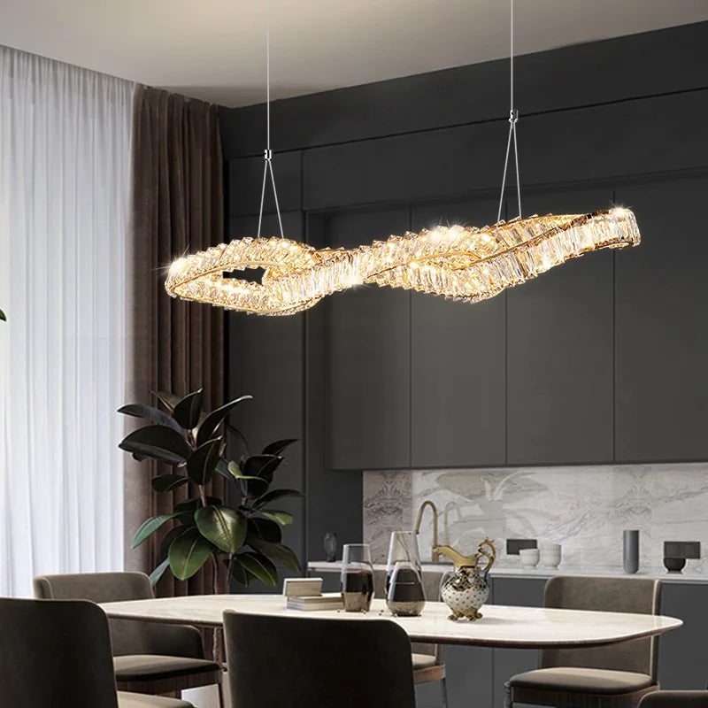 lustres modernes en cristal de luxe led suspendus dorés