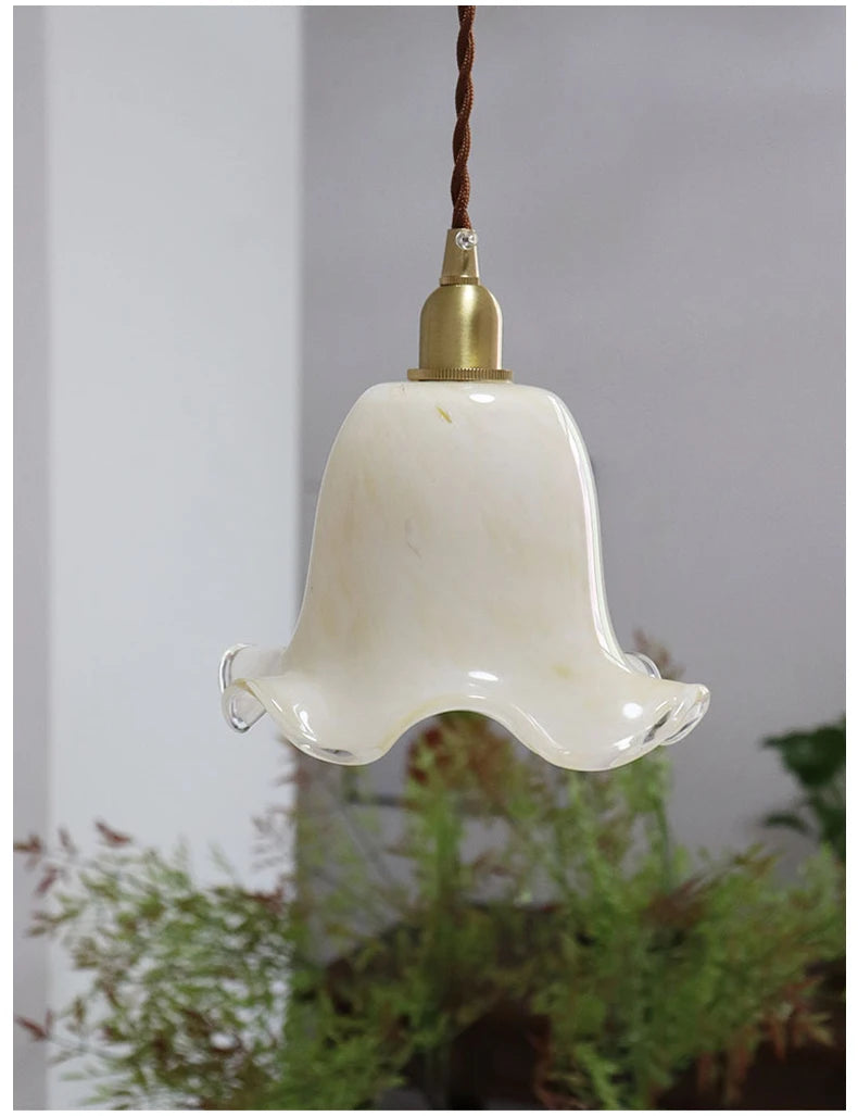 suspension à led rétro fleurs en laiton et verre créatif minimaliste - vue 3 sur 6