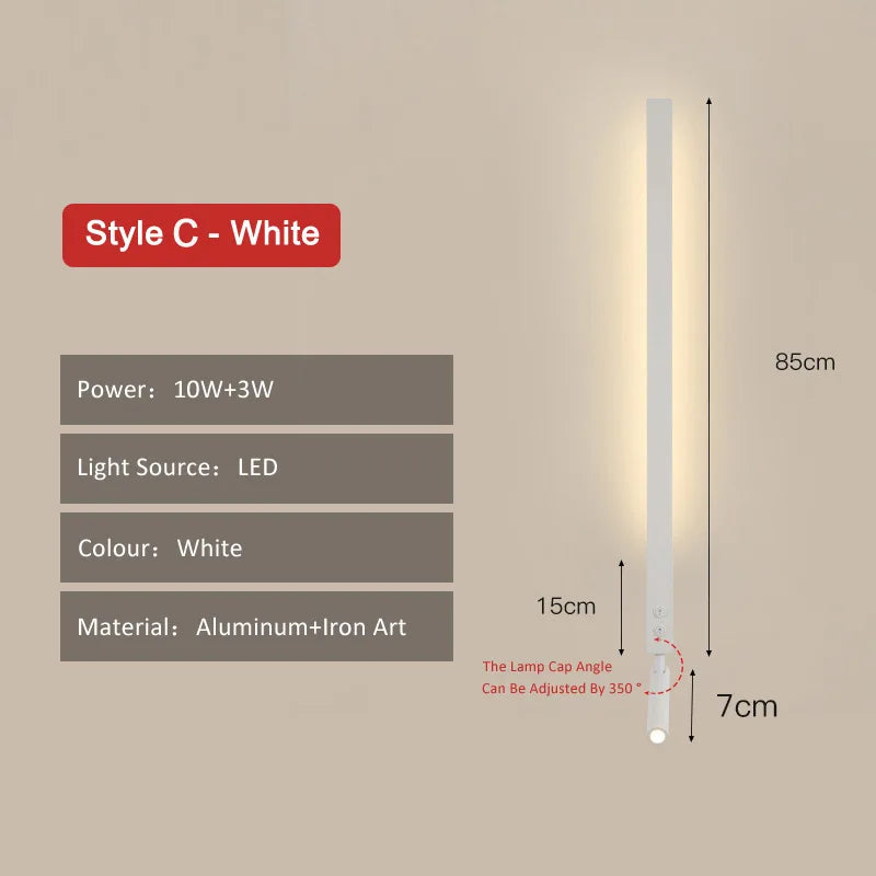 Minimalist nordic LED wall light with switch for reading