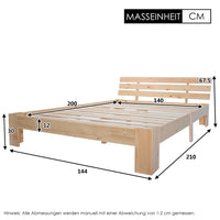 EU STOCK Wooden bed Double bed, headboard, slatted grille -200 x 140cm solid wood FSC Solid wood double bed