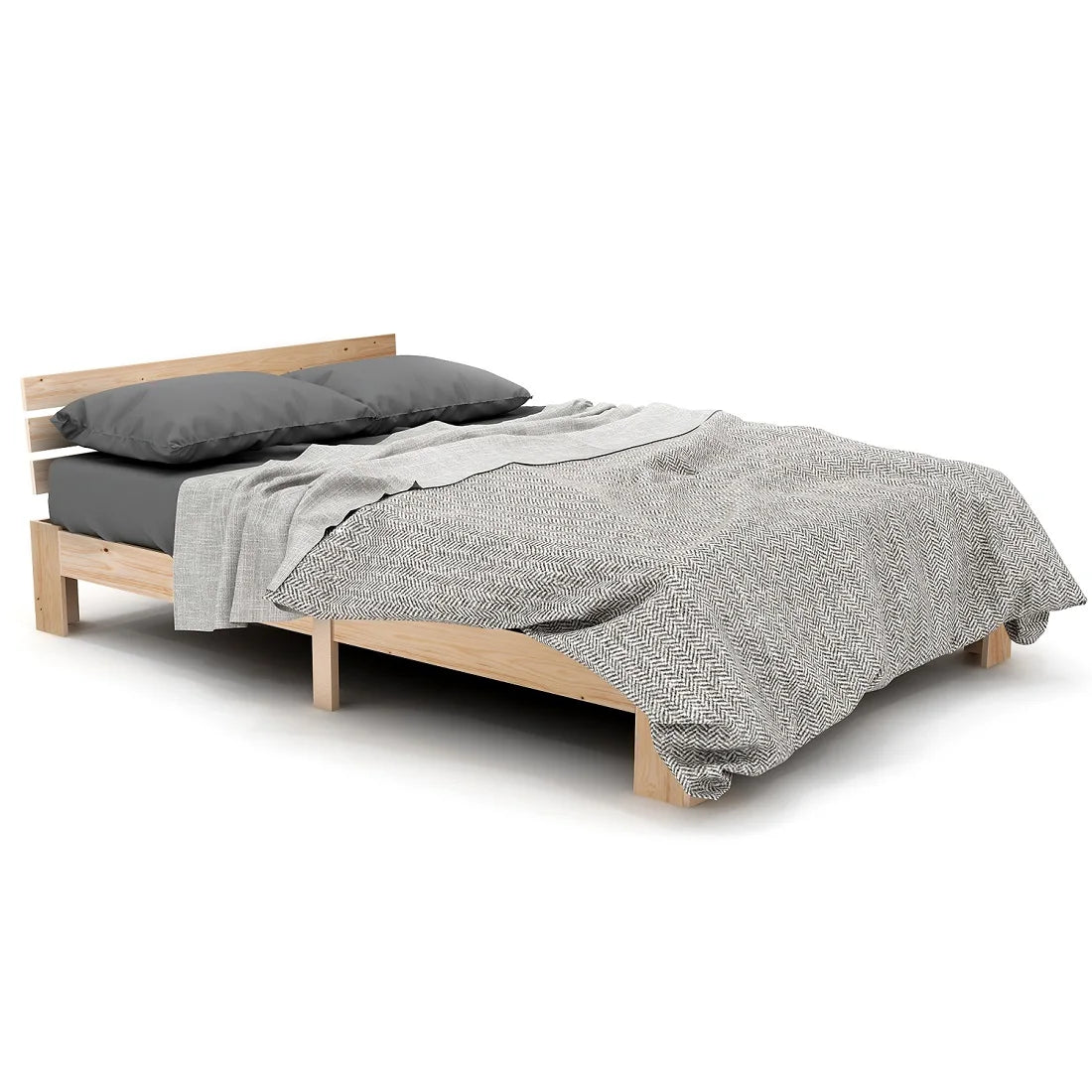 EU STOCK Wooden bed Double bed, headboard, slatted grille -200 x 140cm solid wood FSC Solid wood double bed - vue 6 sur 8