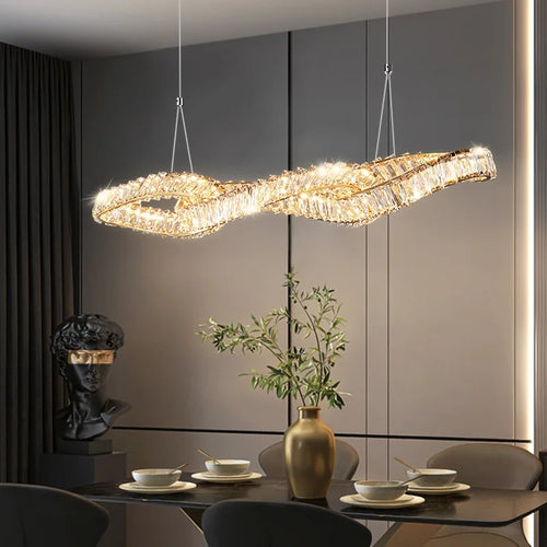 lustres modernes en cristal de luxe led suspendus dorés