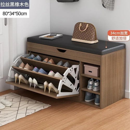 Home Shoe Cabinet with Bench, Anti-Dust Shoe Storage Bench, Multi-Layer Wooden Organizer with Cushion and Stable Structure - vue 14 sur 13