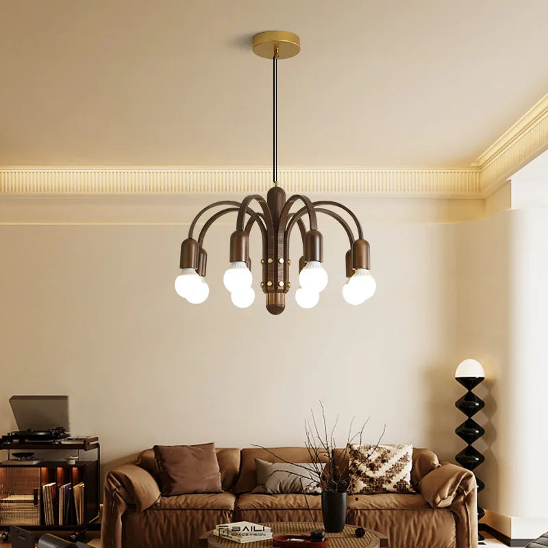 lustre à led vintage nordique imitation bois pour intérieur moderne - vue 3 sur 12