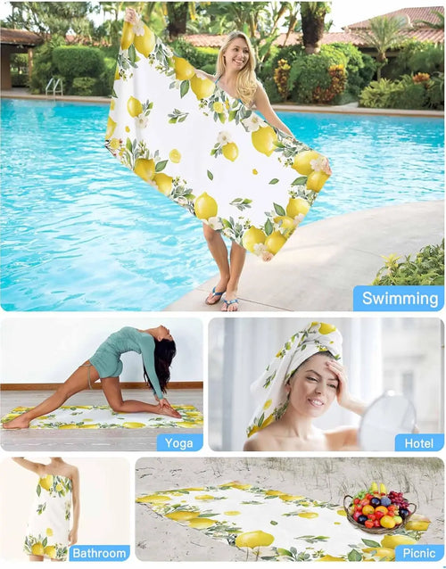 Serviette de plage microfibre citron motif floral été
