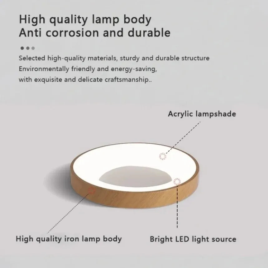 plafonnier led moderne circulaire grain de bois ultra-mince décoratif - vue 5 sur 8