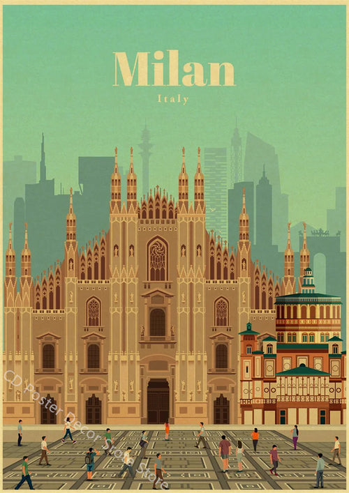 affiche rétro des villes du monde architecture vintage décoration murale