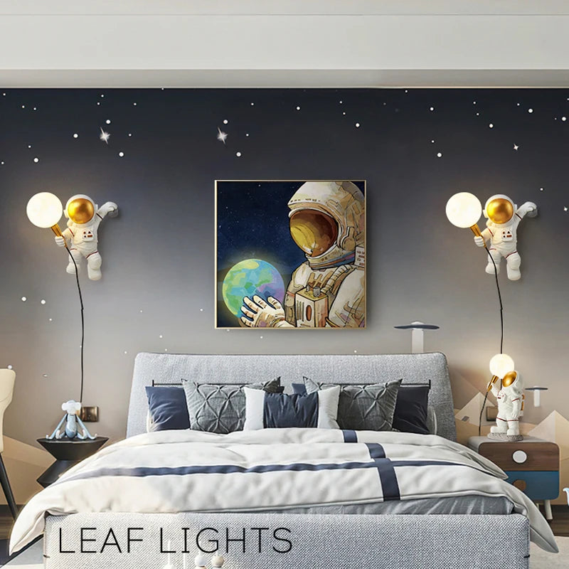 Nordique LED personnalité astronaute lune applique chambre d'enfants cuisine salle à manger chambre étude balcon allée lampe décoration - vue 4 sur 10