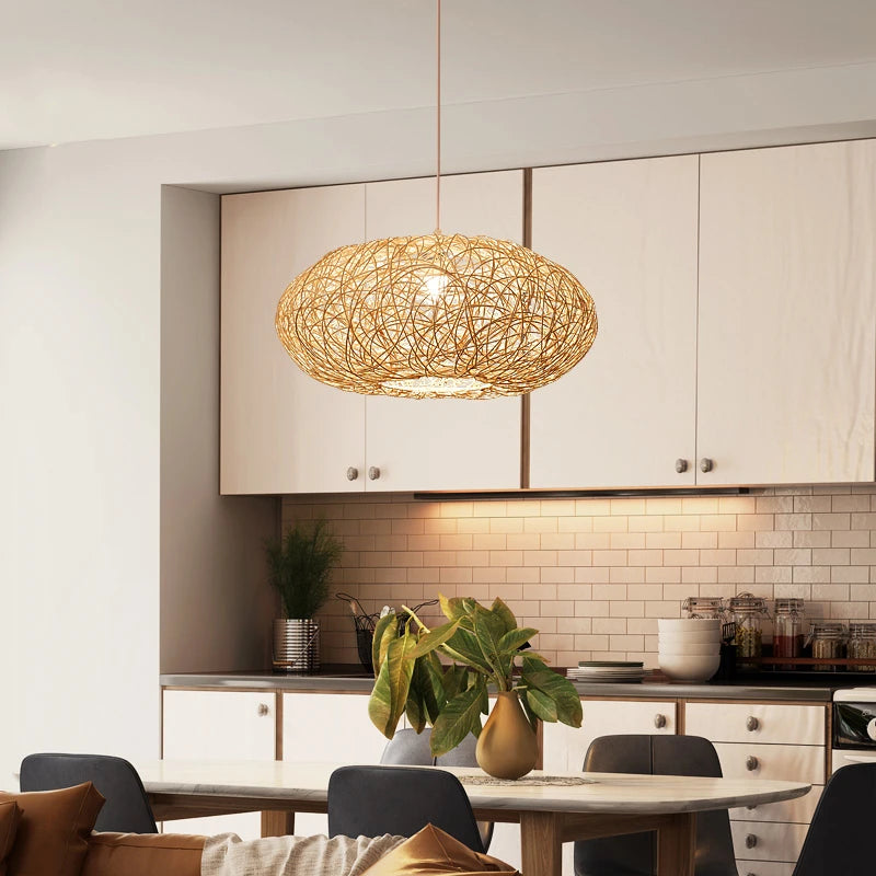 suspension moderne en rotin style chinois décoratif loft - vue 5 sur 7