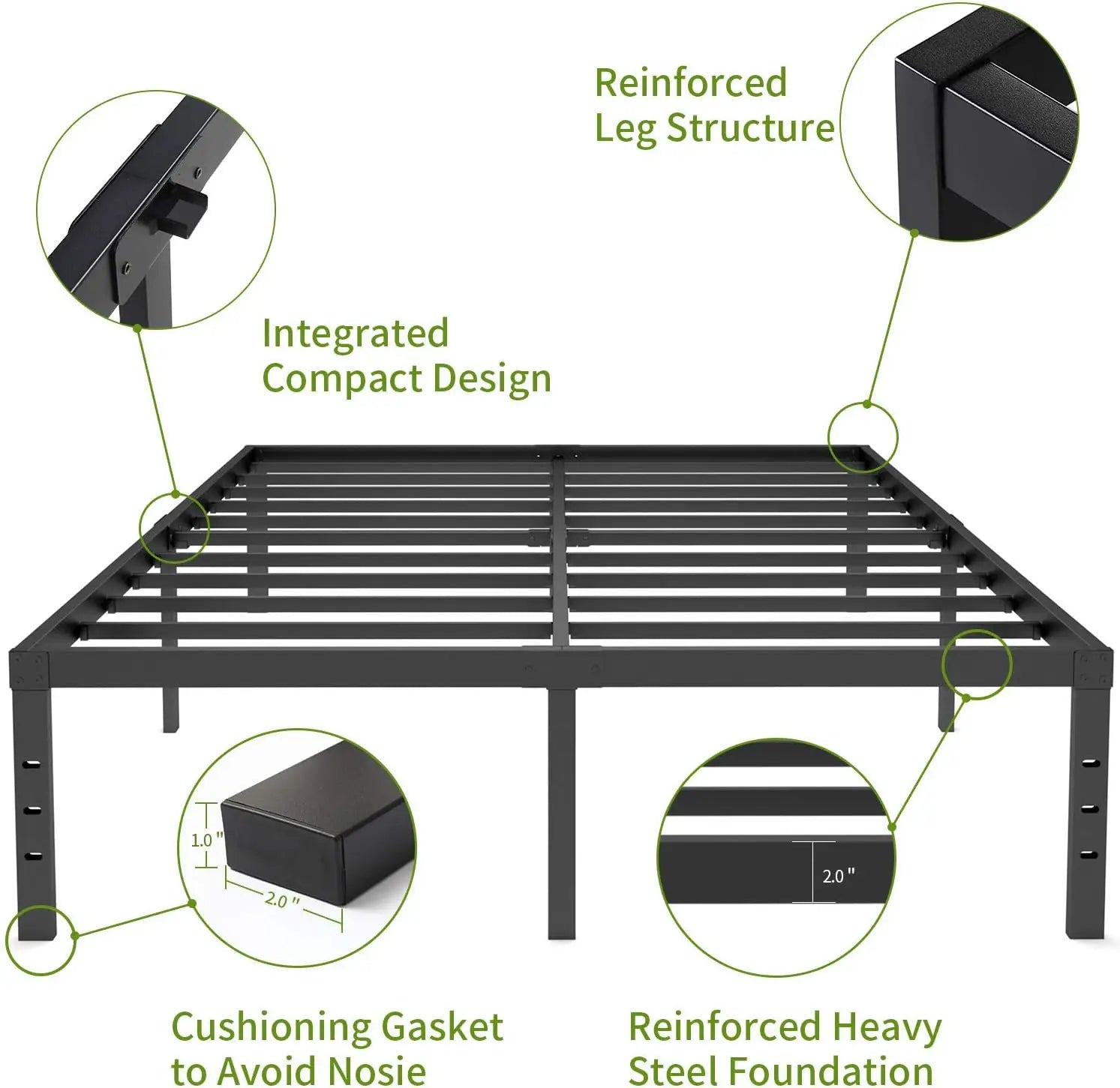 3500lbs Heavy Duty,18 Inch Metal Platform Bed Frame Steel Slat Mattress Foundation/Reinforced Platform/Noise Free/Easy Assembly - vue 5 sur 10