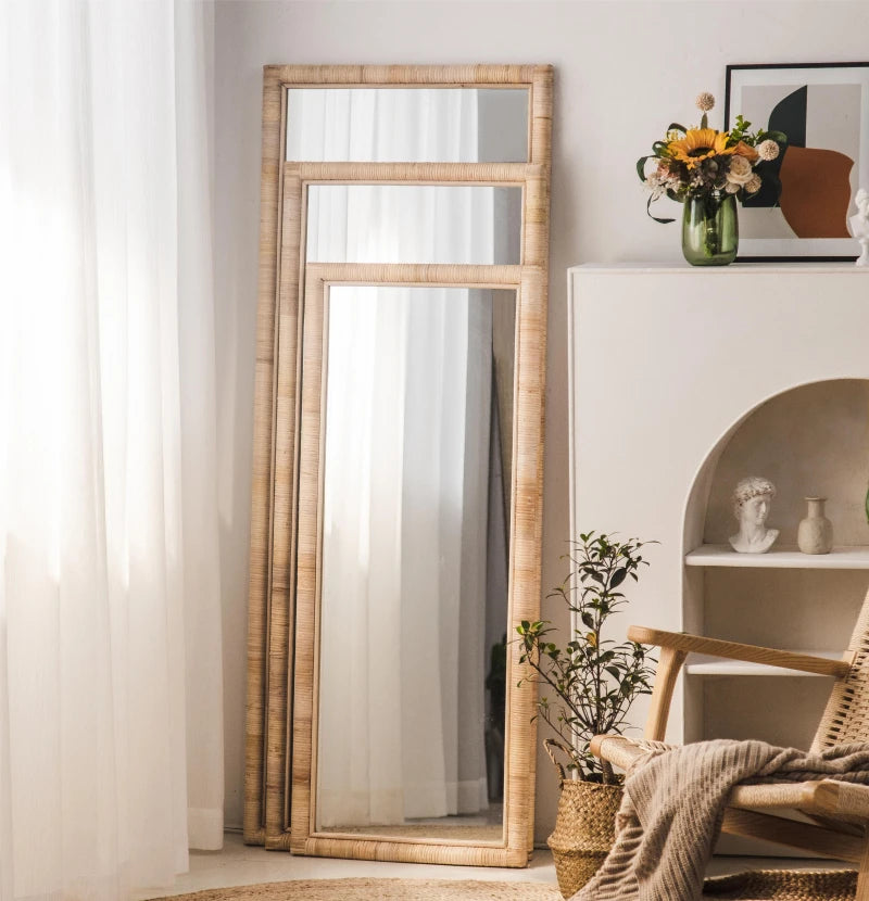 Full length mirror, floor mirror, girls' makeup, dressing, dressing, rattan net, Nordic fitting mirror, ins - vue 5 sur 12