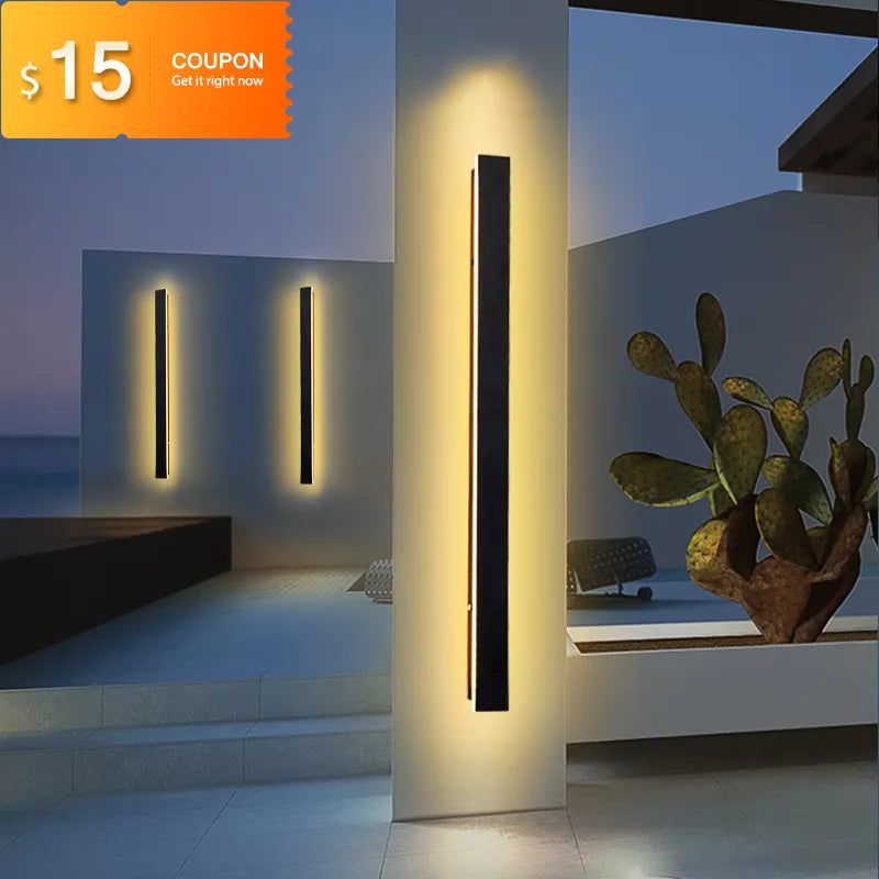 Applique murale led extérieure étanche longue bande moderne - vue 2 sur 9