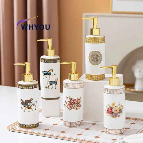 WHYOU-Cermic Liquid Soap Dispensers, Lotion Bottle, Emulsion, Latex Hand Wish Bottles, Light Luxury Bathroom Accessories Set - vue 3 sur 13
