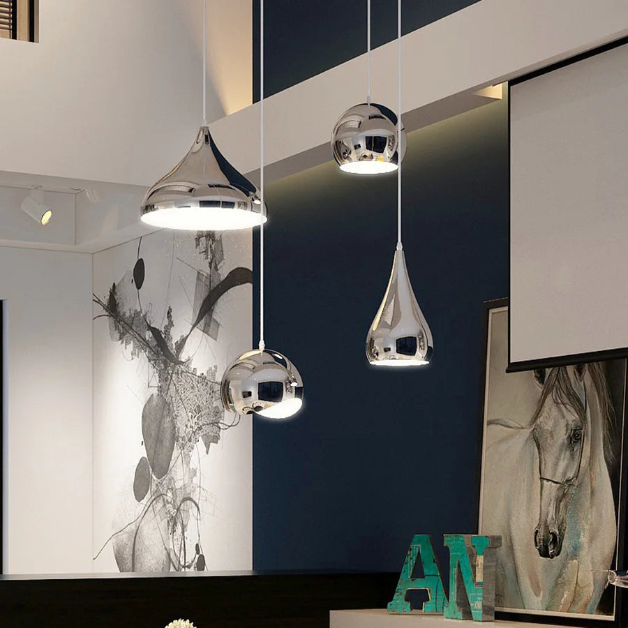 Plaqué nordique argent Globe boule miroir lampes suspendues E27 fer lampe suspendue de luxe en laiton argenté Art cuisine hôtel suspension lampe - vue 4 sur 13