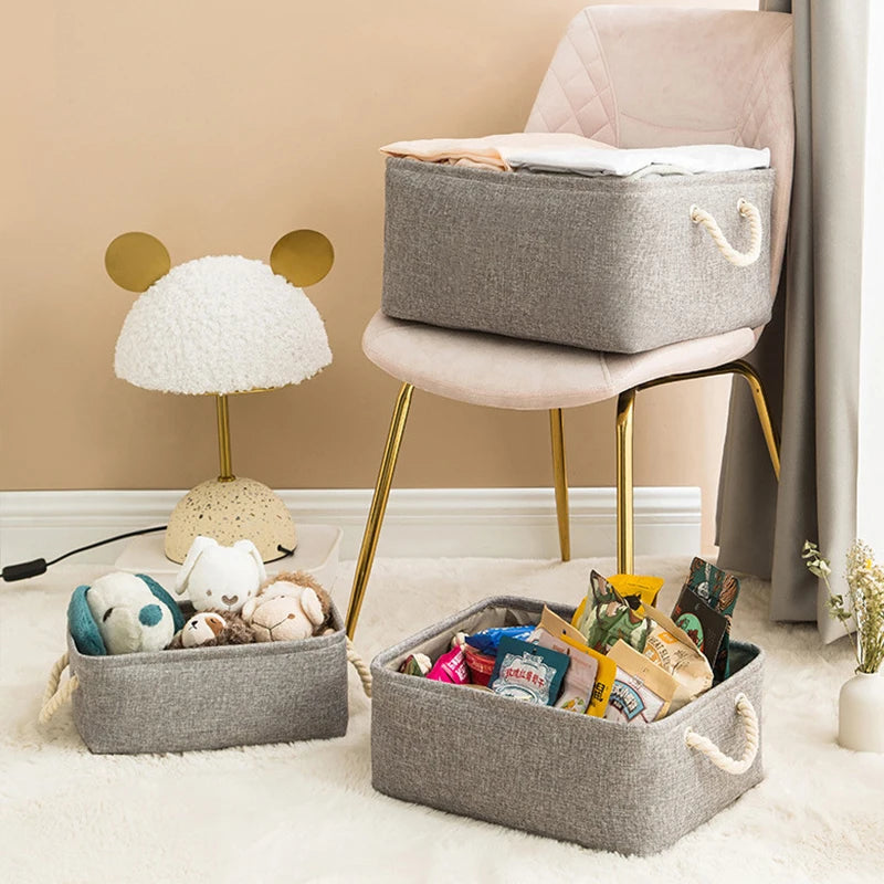 Pannier organisateur de jouets en coton et lin pour enfants - vue 7 sur 11