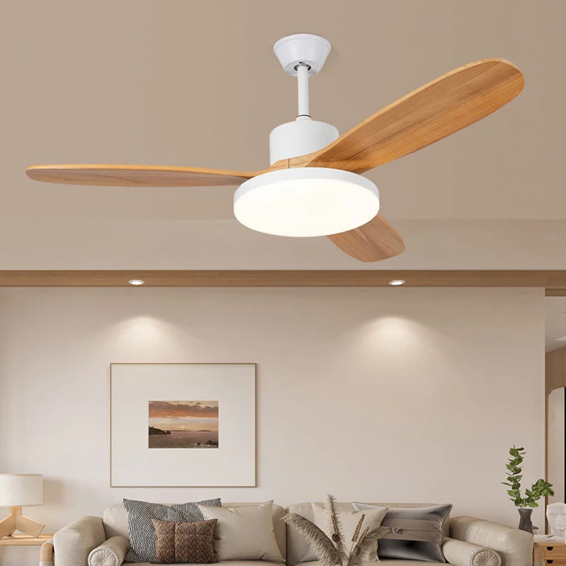 ventilateur de plafond moderne en bois avec lumière led et télécommande - vue 4 sur 12