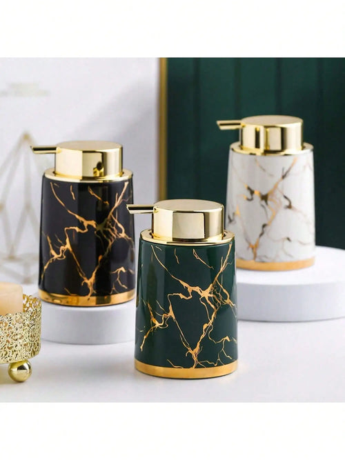 400ml Light Luxury Ceramic Marble Texture Refillable Press Mousse Foaming Soap Dispenser For Bottling, Filling Facial Cleanser - vue 3 sur 9
