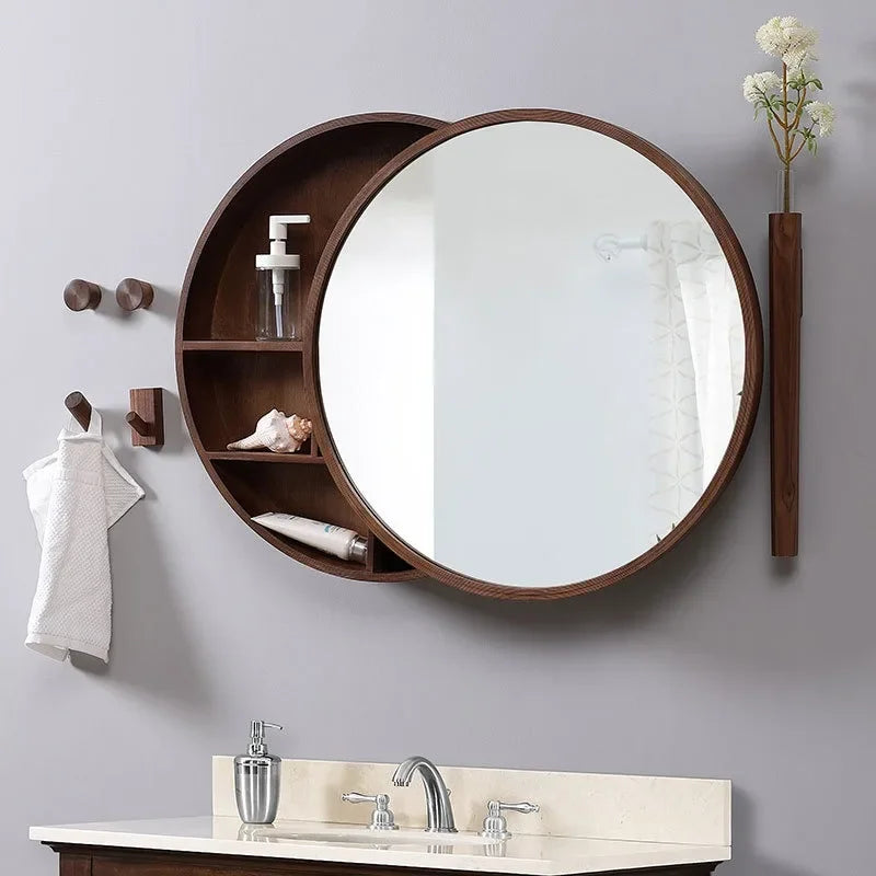 armoire de rangement murale avec miroir décoratif rond - vue 2 sur 8