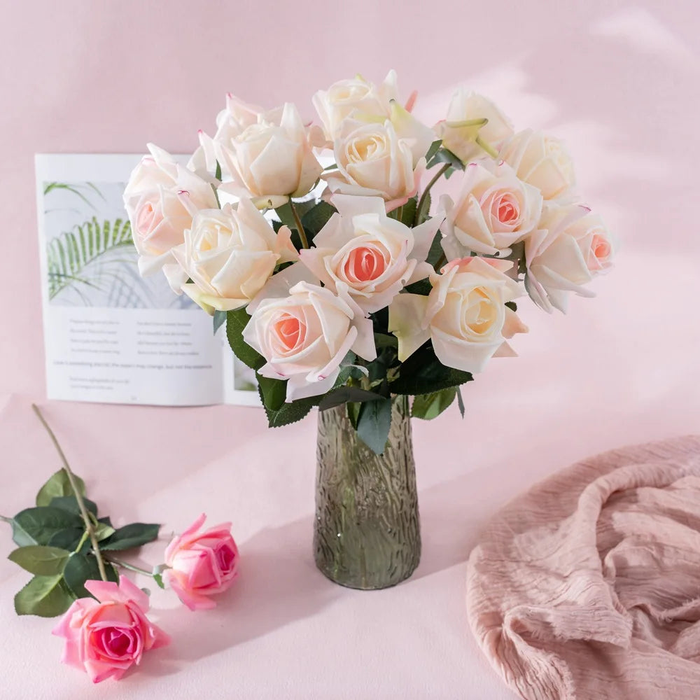 fleurs artificielles réalistes roses pour décoration intérieure