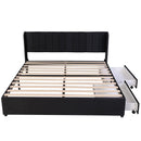 VSOGA Upholstered Bed 180 X 200 Cm Velvet With Slatted Backrest 2 Drawers, Black，160 X 200 Cm, Gray
