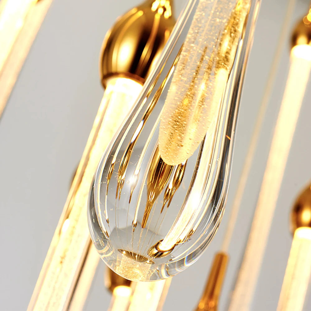 lustre led moderne en cristal pour grand escalier - vue 6 sur 19