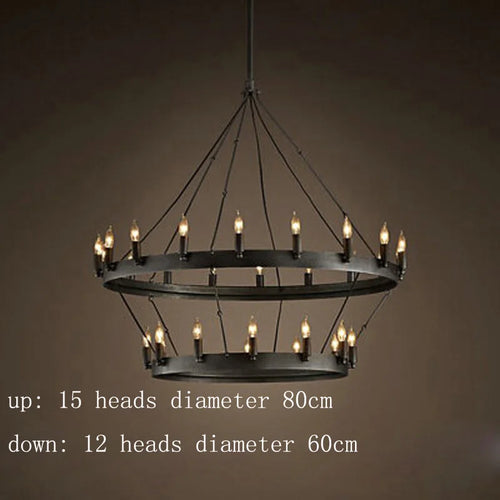 Lustre rond et Moderne américain rétro fer Vintage industriel Led - vue 11 sur 13