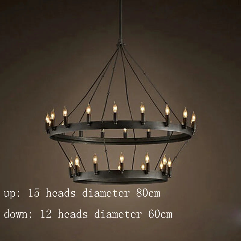 Lustre rond et Moderne américain rétro fer Vintage industriel Led - vue 10 sur 13