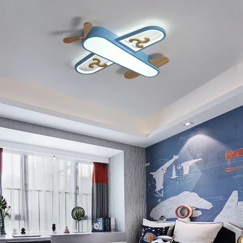 Minimalist wooden LED airplane ceiling light for children - vue 3 sur 10