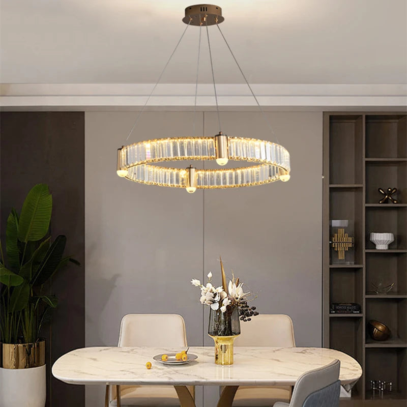 Lustre led anneau rond en cristal design nordique post-moderne - vue 5 sur 11
