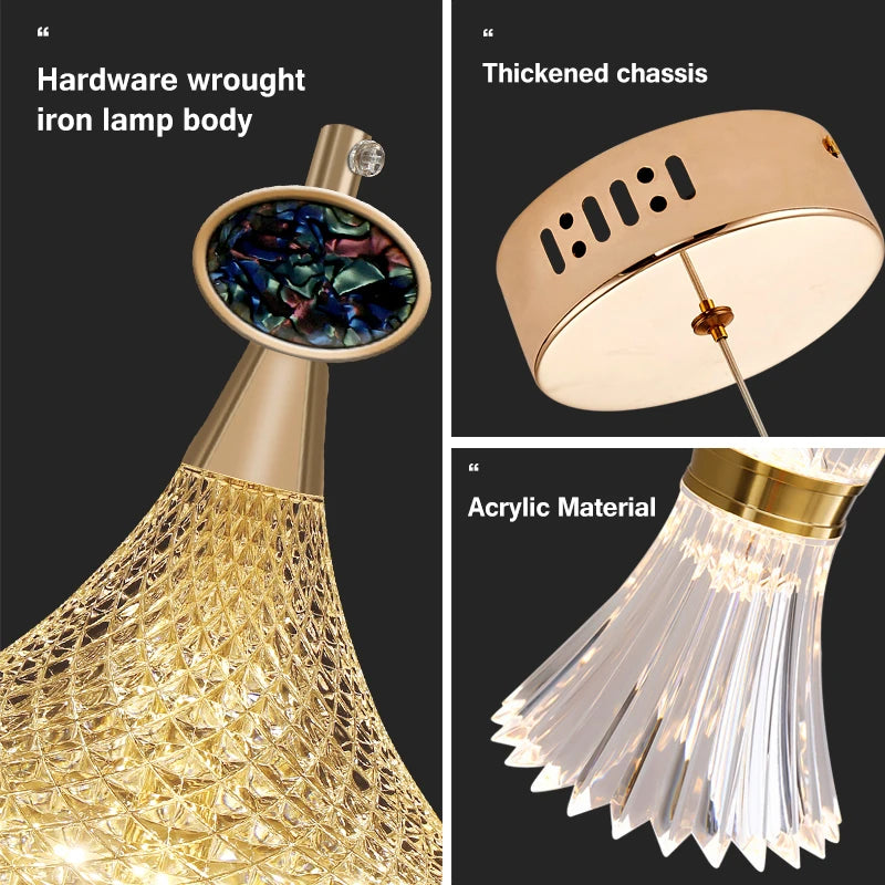 Plafond LED en cristal nordique lustre salon chambre chevet suspension lumières décor à la maison éclairage lampe suspendue pour plafond
