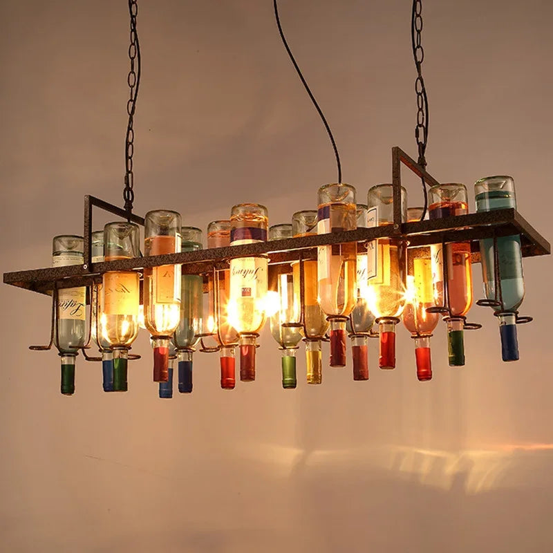 lustre industriel vintage nordique créatif pour bouteille de vin - vue 6 sur 10