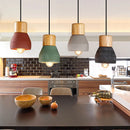 4 colour nordic loft style E27 wood and cement pendant light for living room, restaurant, cafe or bedroom – modern colourful ceiling lamp