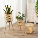 Nordic style rattan woven flower pot, indoor balcony, living room, plants, green ivy, hand woven wooden high legged floor flower