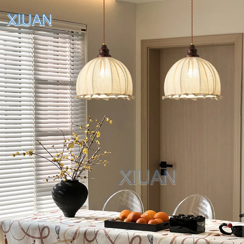 lustre suspendu rétro wabi-sabi en lin pour décoration médiévale - vue 4 sur 10