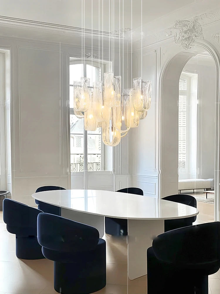 lustre moderne français en verre à brume pour salon - vue 4 sur 8