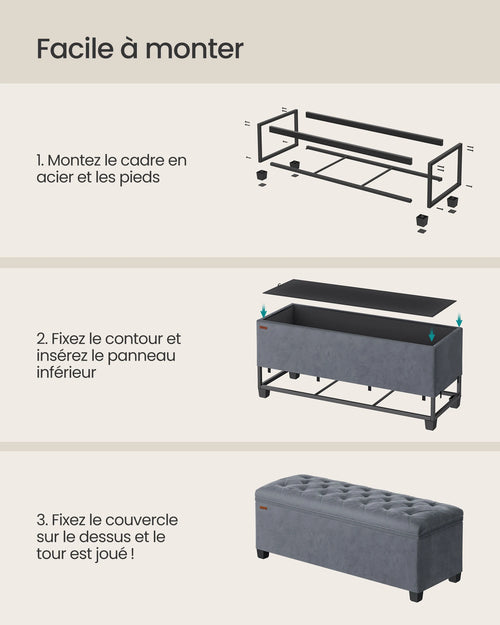 SONGMICS Stool with Storage Space, Bench with Legs, 40 x 110 x 40 cm Footstool, Storage Box, Maximum Load 300 kg - vue 7 sur 8