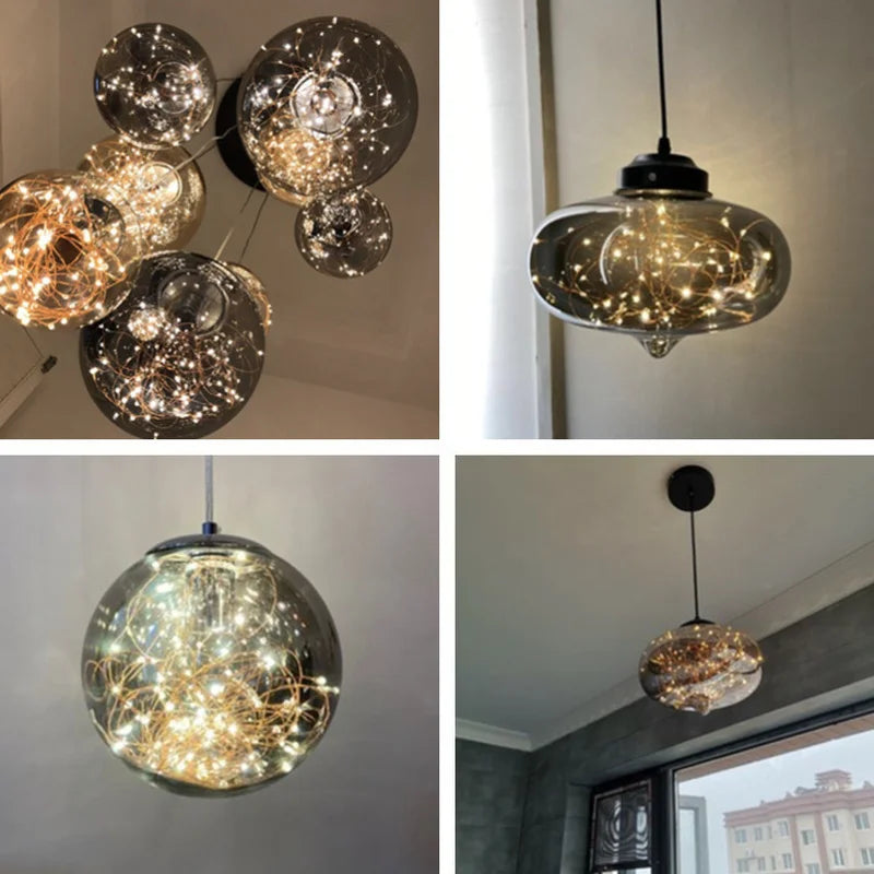 lustre nordique étoilé en verre pour décoration moderne - vue 5 sur 24